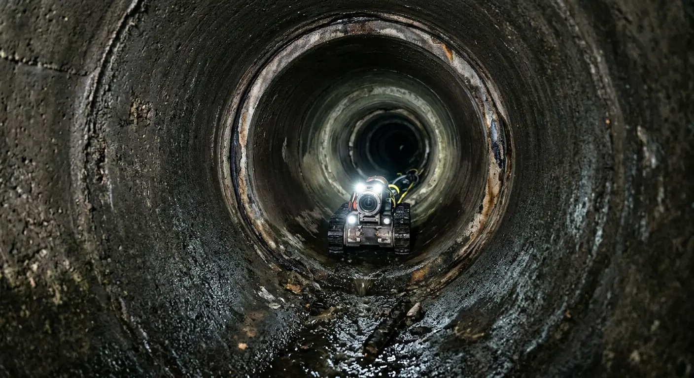 Robotic sewer camera inspecting pipe interior for Sewer Line Cleaning in Cramerton